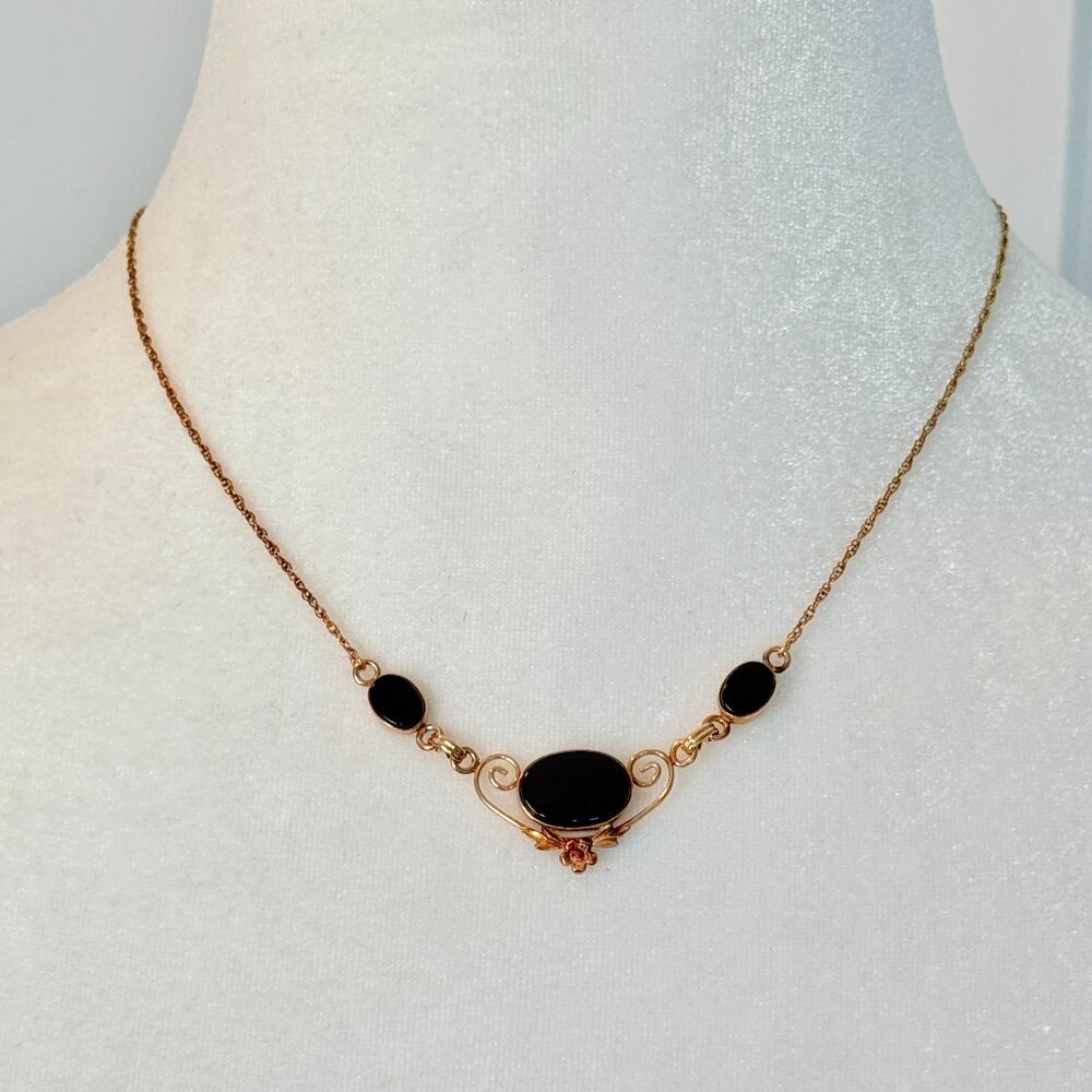 Vintage Van Dell Gold Filled, Black Onyx Necklace